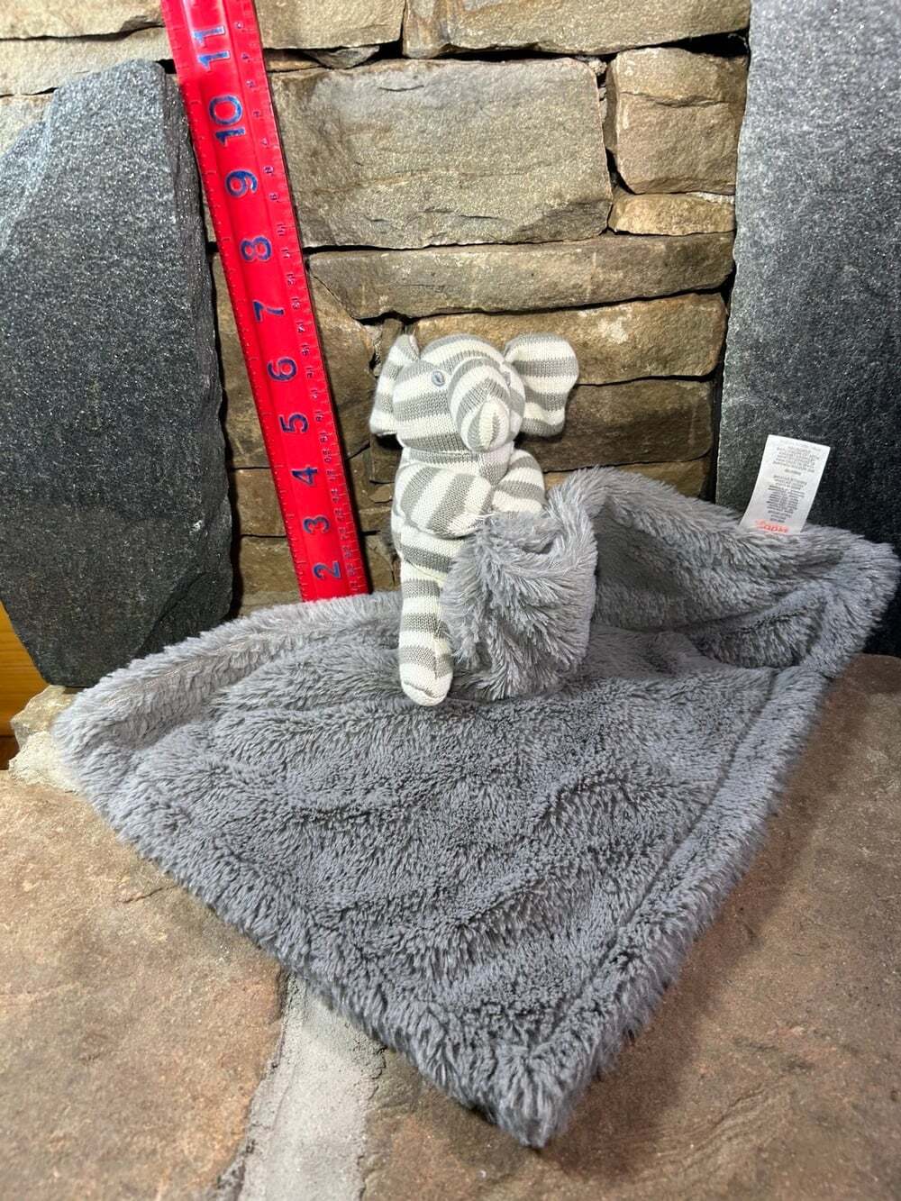 Nuby Gray Knit Striped Elephant Lovey soft Blanket